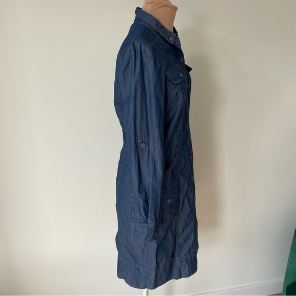 St. John Blue Chambray Cotton Button Down Long Sleeve Roll Tab Dress Size 4 - Picture 4 of 11